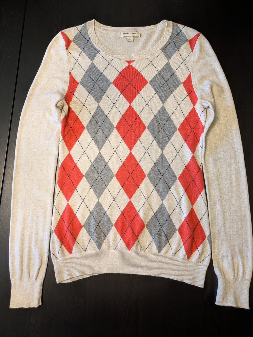 Banana Republic Cream Argyle Sweater Sz S